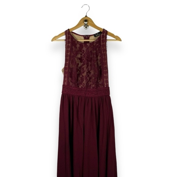 Lulu's Forever & Always Lace Bodice Tulle Maxi Dress, Burgundy, Size Small - Picture 4 of 16